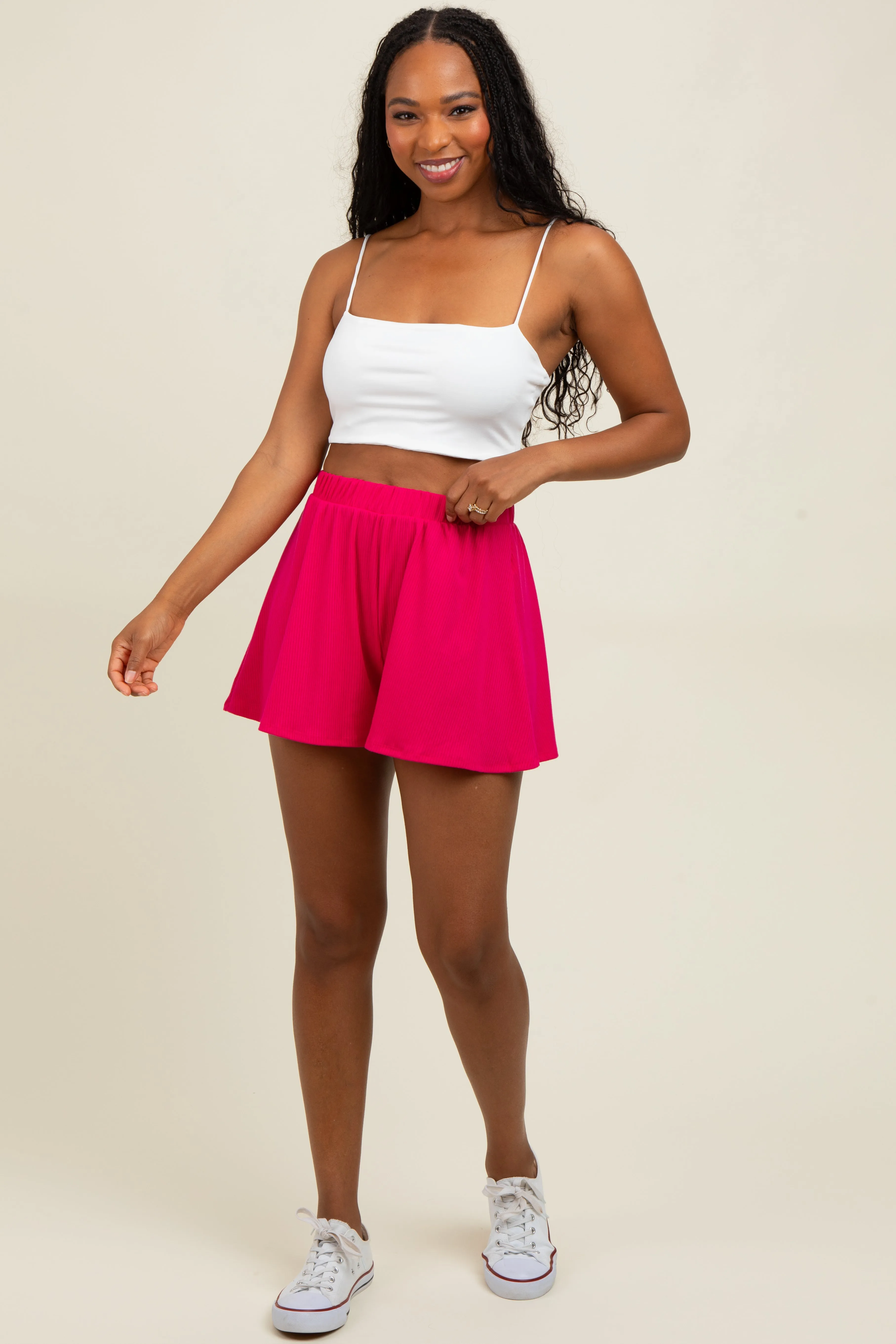 Fuchsia Ribbed Lounge Shorts sold by Pinkblush