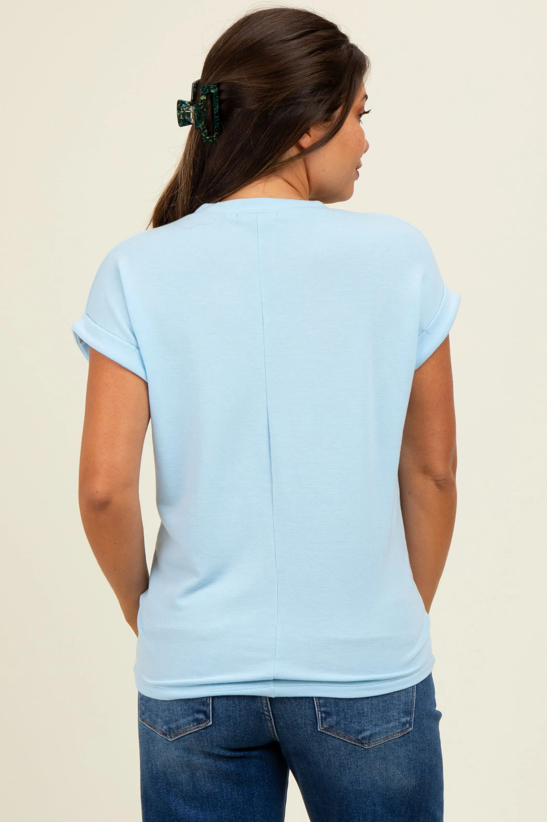 Light Blue Terry Short Sleeve Maternity Top sold by Pinkblush product image thumbnail 4