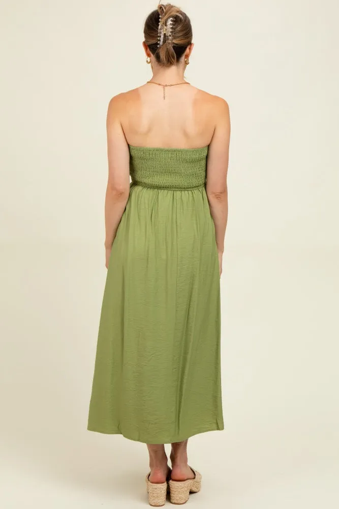 Light Olive Pleated Bodice Strapless Maternity Midi Dress sold by Pinkblush product image thumbnail 4