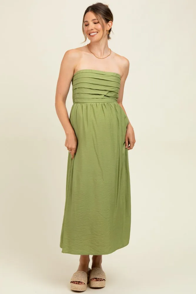 Light Olive Pleated Bodice Strapless Maternity Midi Dress sold by Pinkblush product image thumbnail 2