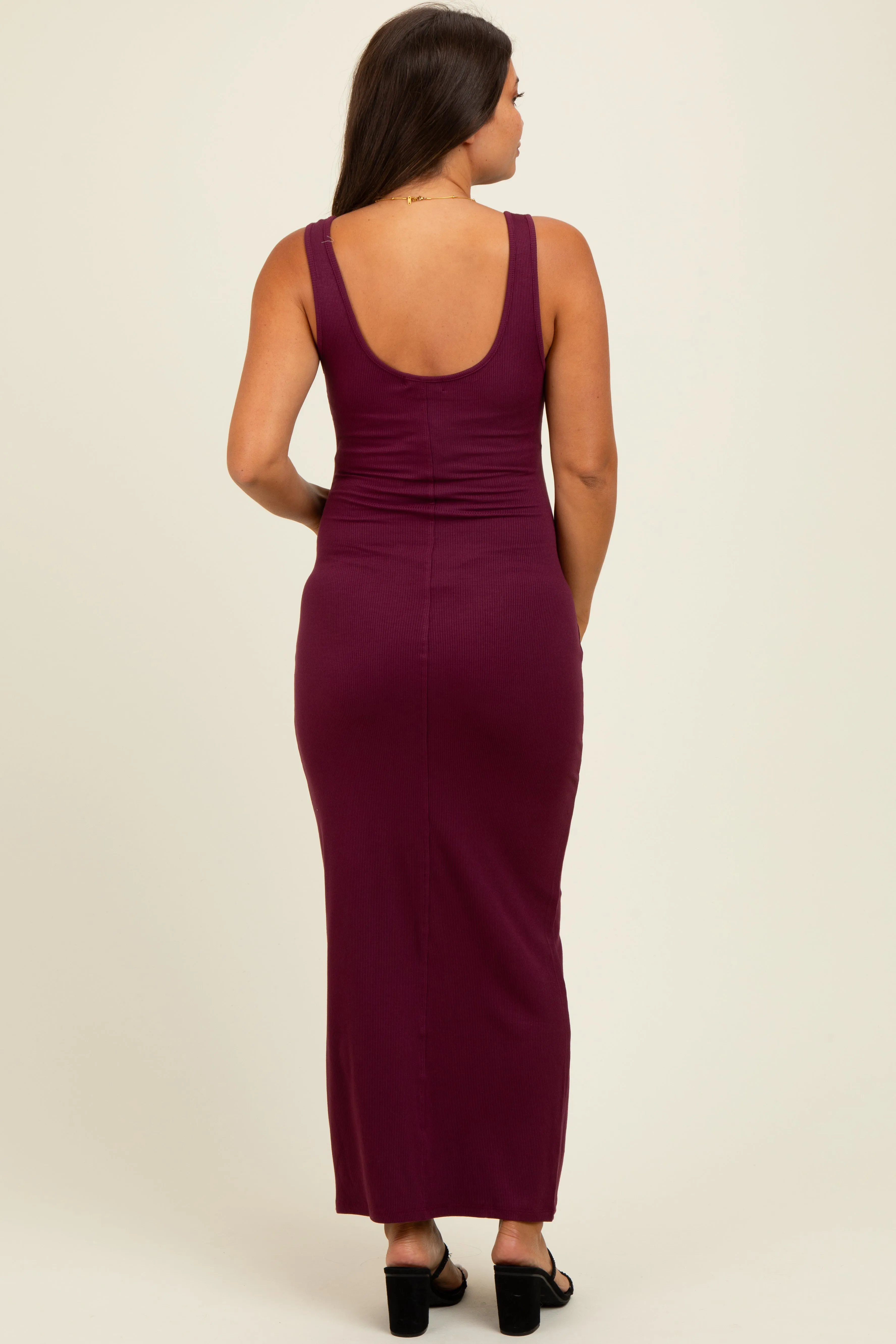 Wine Scoop Neck Sleeveless Rayon Rib Maternity Maxi Knit Dress sold by Pinkblush product image thumbnail 4