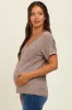 Light Taupe V-Neck Front Pocket Maternity Short Sleeve T-Shirt sold by Pinkblush