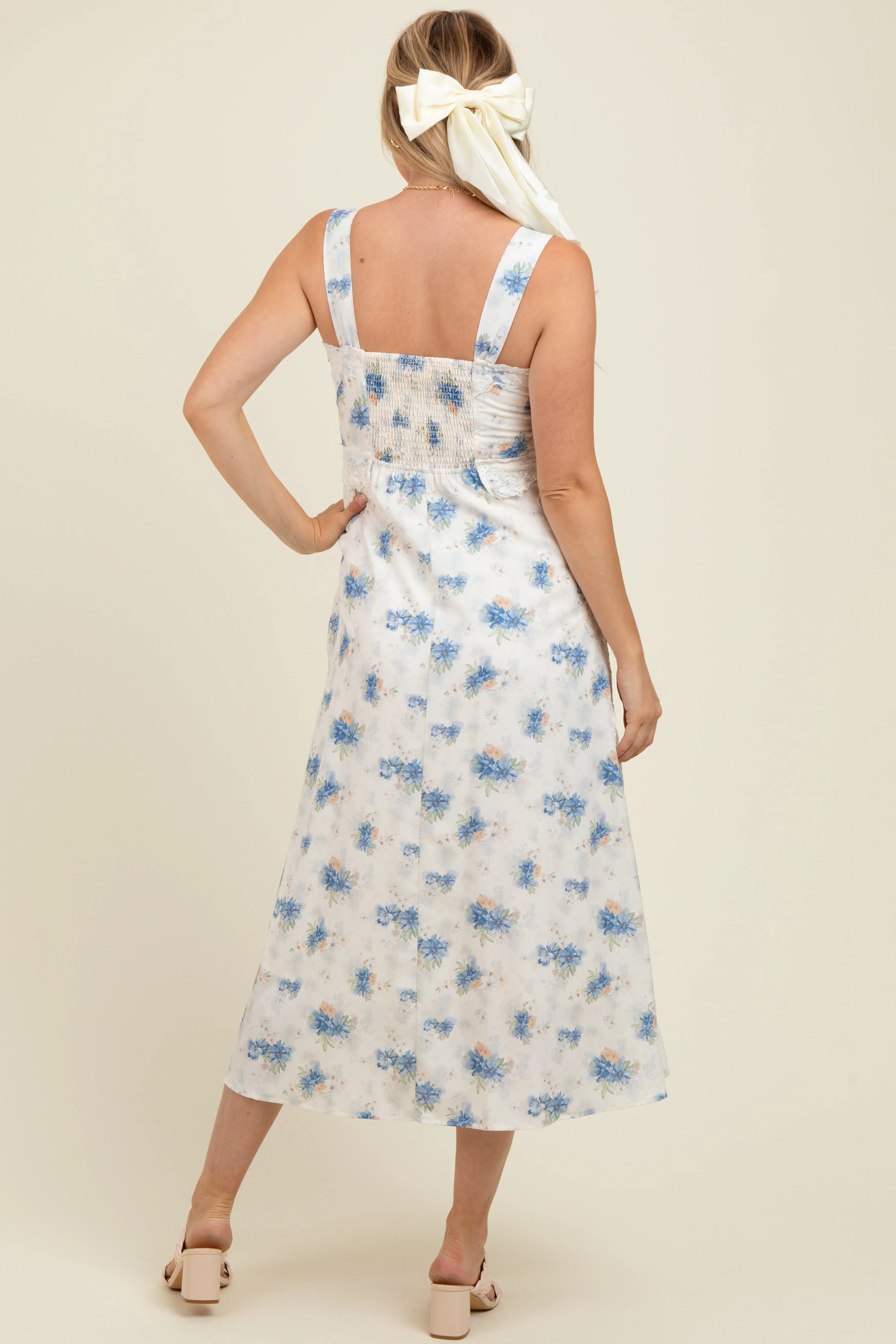 Blue Floral Lace Overlay Maternity Maxi Dress sold by Pinkblush product image thumbnail 4