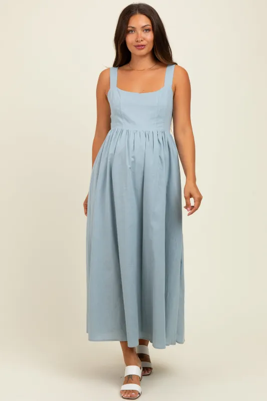 Light Blue Square Neck Fit And Flare Maternity Midi Dress sold by Pinkblush