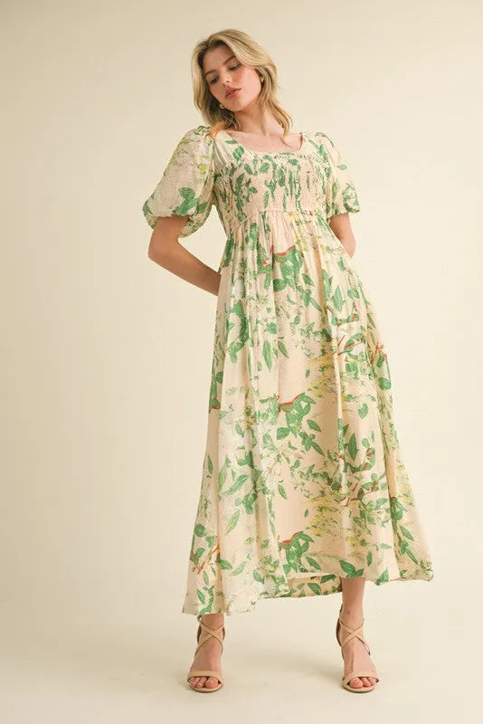 Green Print Puff Sleeve Square Neck Maternity Maxi Dress sold by Pinkblush product image thumbnail 5
