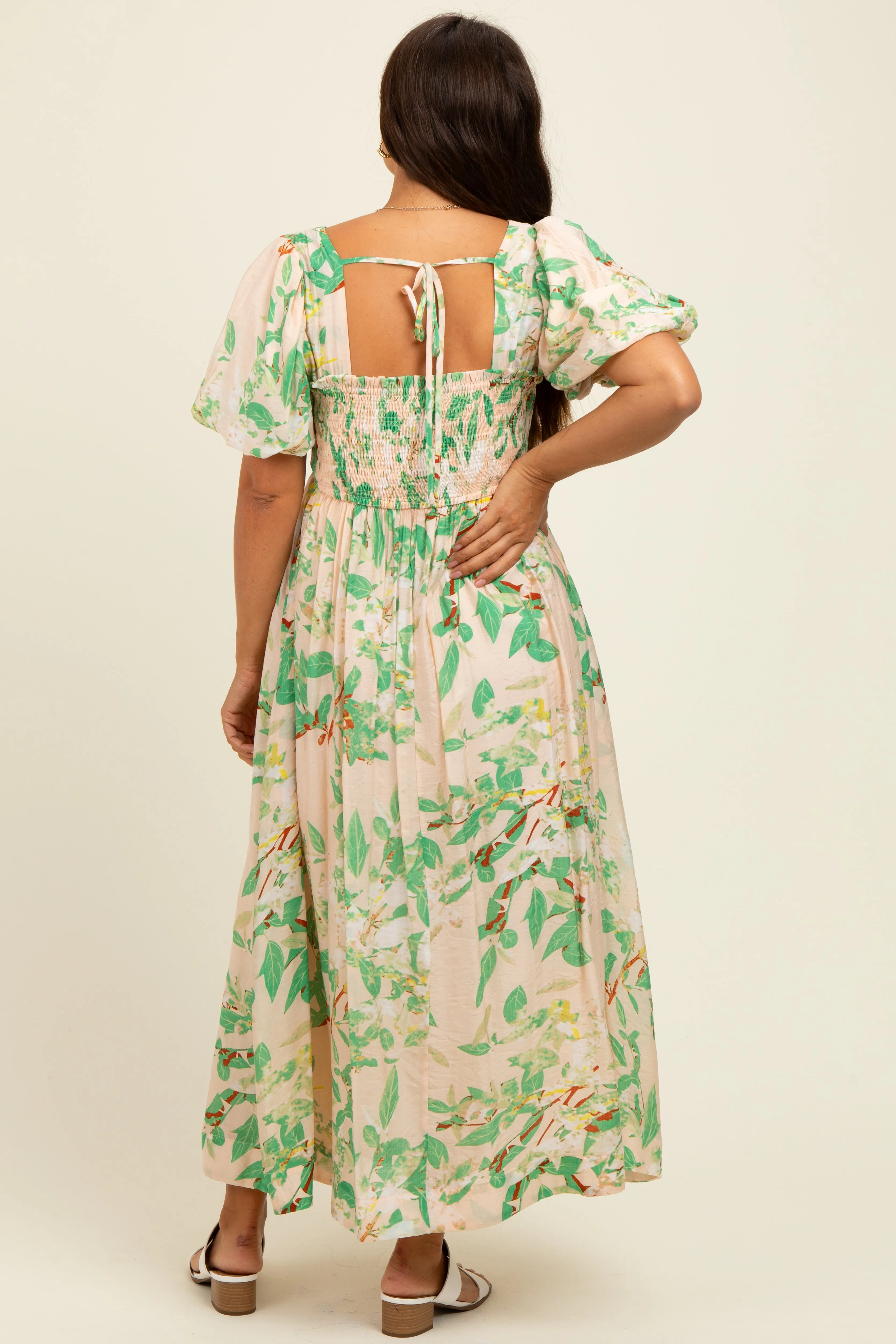 Green Print Puff Sleeve Square Neck Maternity Maxi Dress sold by Pinkblush product image thumbnail 4
