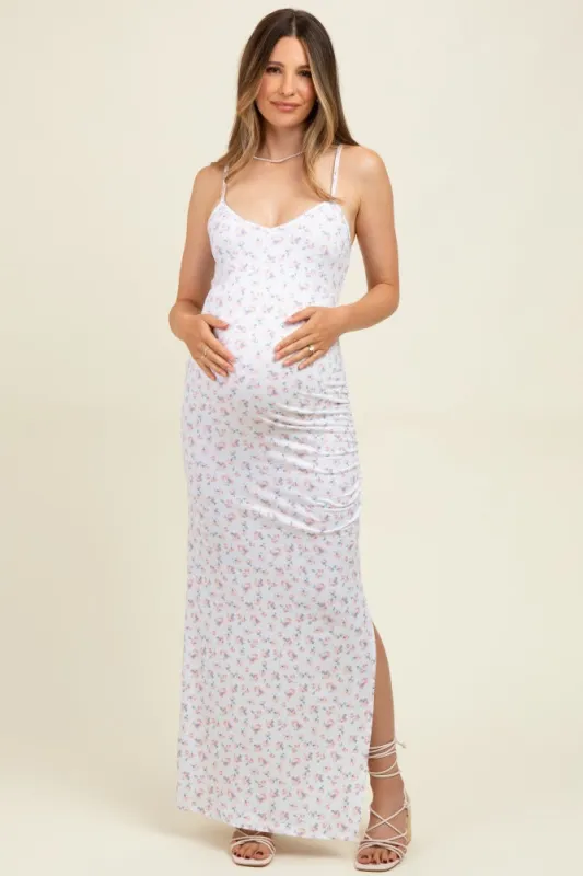 Ivory Spring Floral Print Sleeveless Maternity Dress sold by Pinkblush
