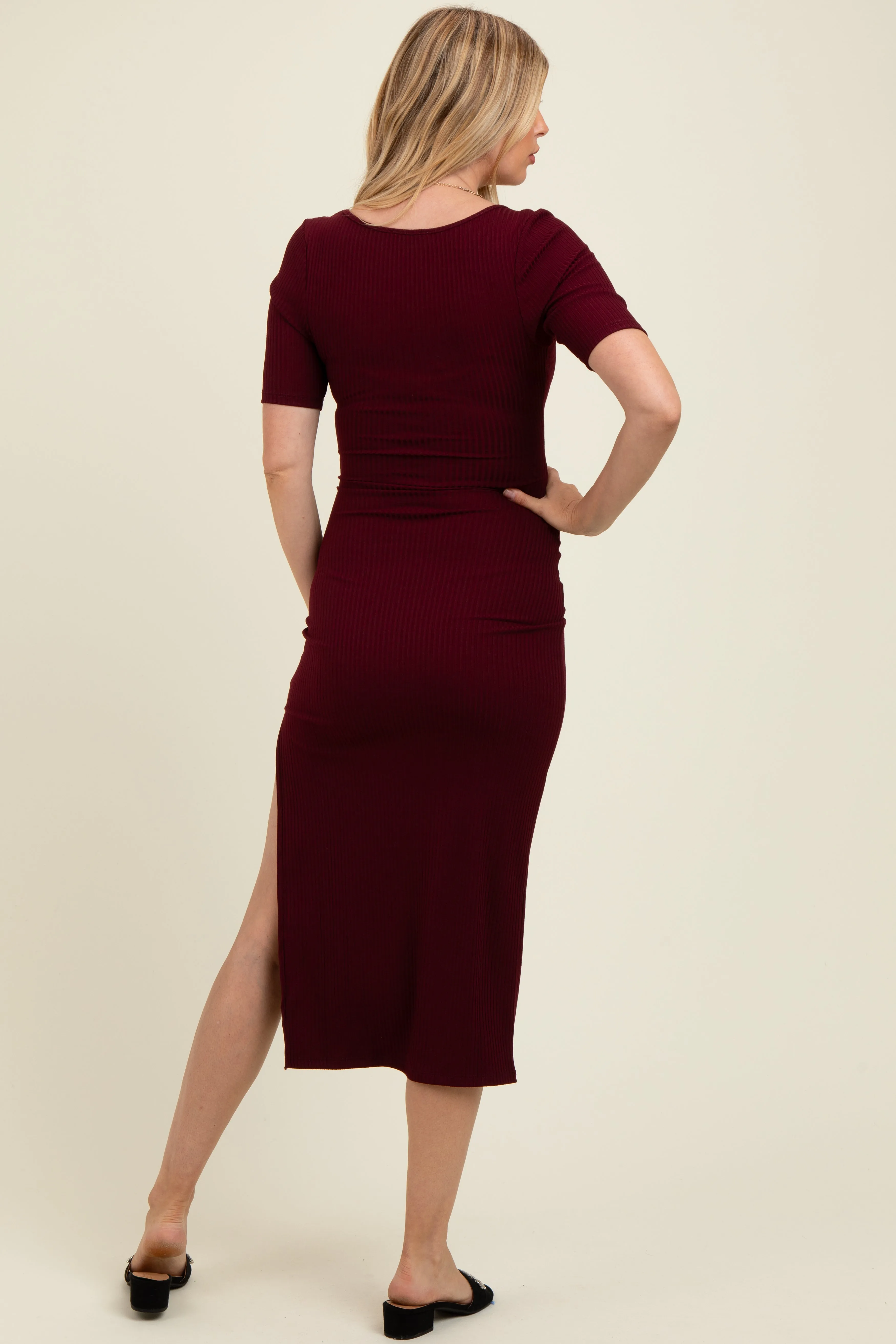Wine Short Sleeve Midi Slip Maternity Dress sold by Pinkblush product image thumbnail 4