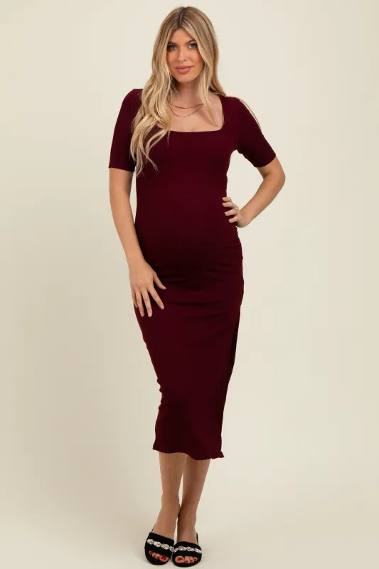 Wine Short Sleeve Midi Slip Maternity Dress sold by Pinkblush