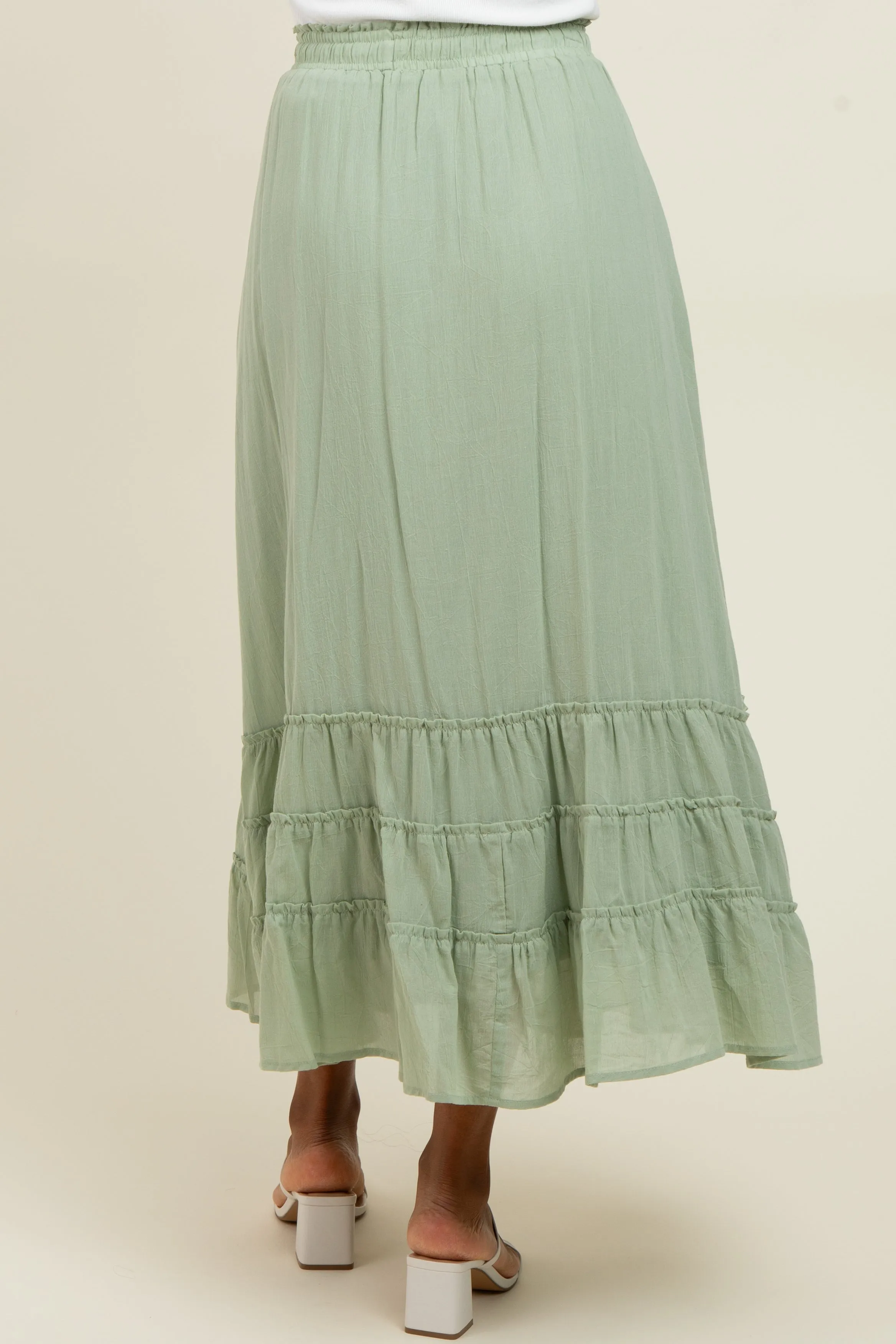 Light Olive Drawstring Layered Ruffle Hem Maxi Skirt sold by Pinkblush product image thumbnail 5