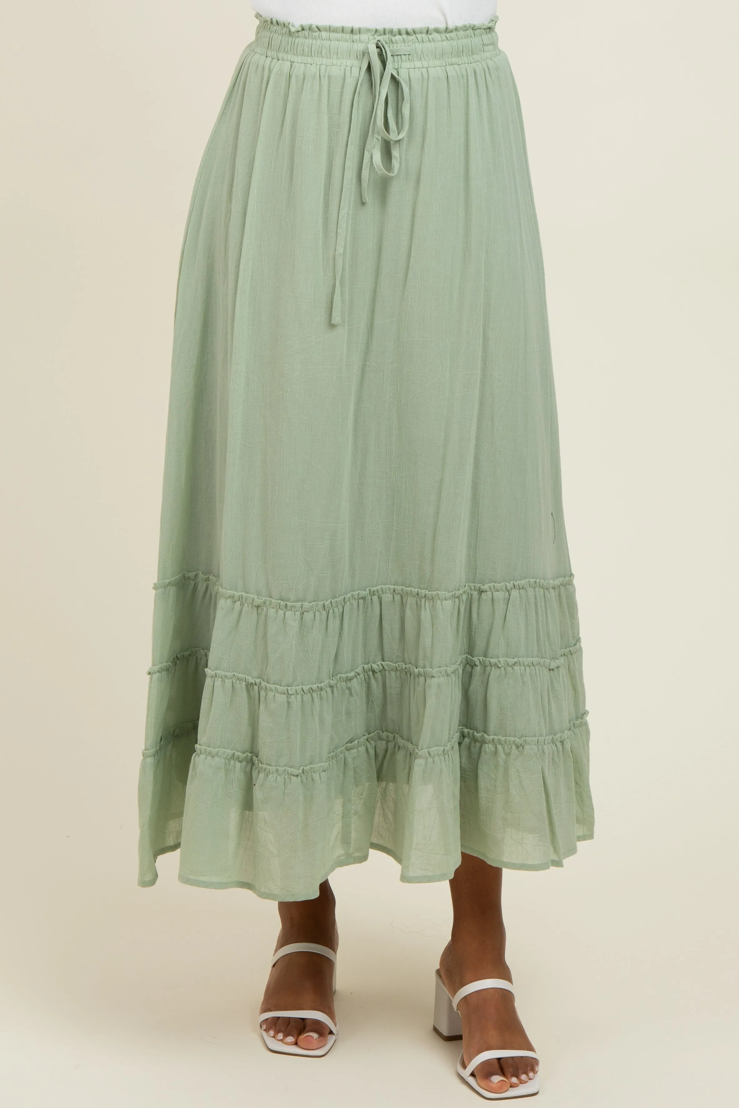 Light Olive Drawstring Layered Ruffle Hem Maxi Skirt sold by Pinkblush product image thumbnail 3