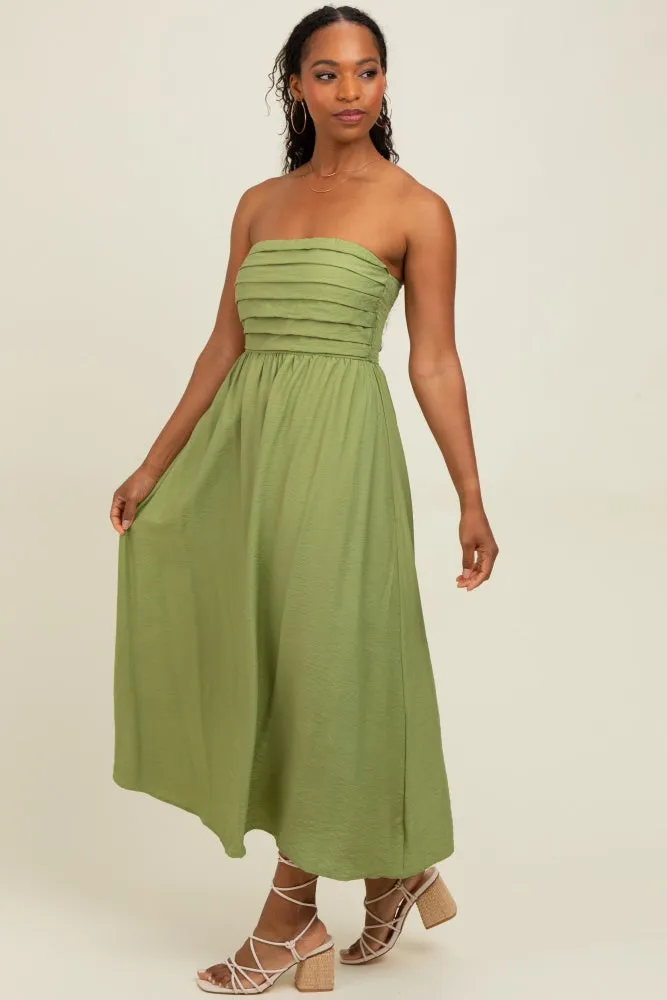 Light Olive Pleated Bodice Strapless Midi Dress sold by Pinkblush product image thumbnail 2