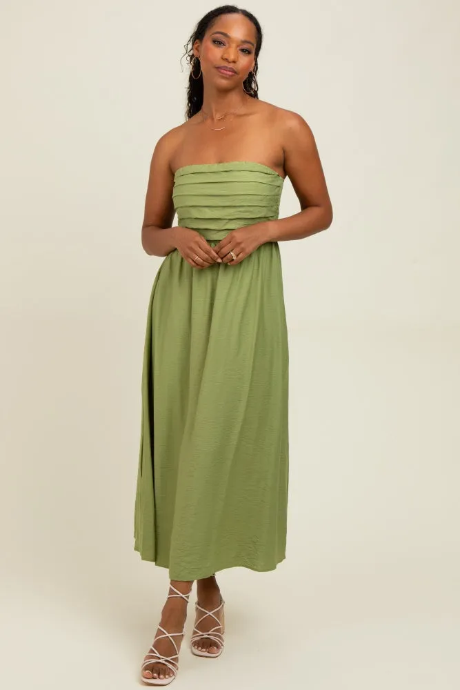Light Olive Pleated Bodice Strapless Midi Dress sold by Pinkblush product image thumbnail 3