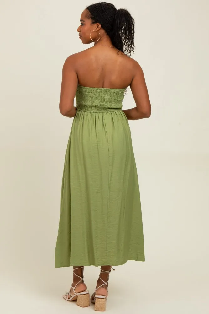 Light Olive Pleated Bodice Strapless Midi Dress sold by Pinkblush product image thumbnail 4