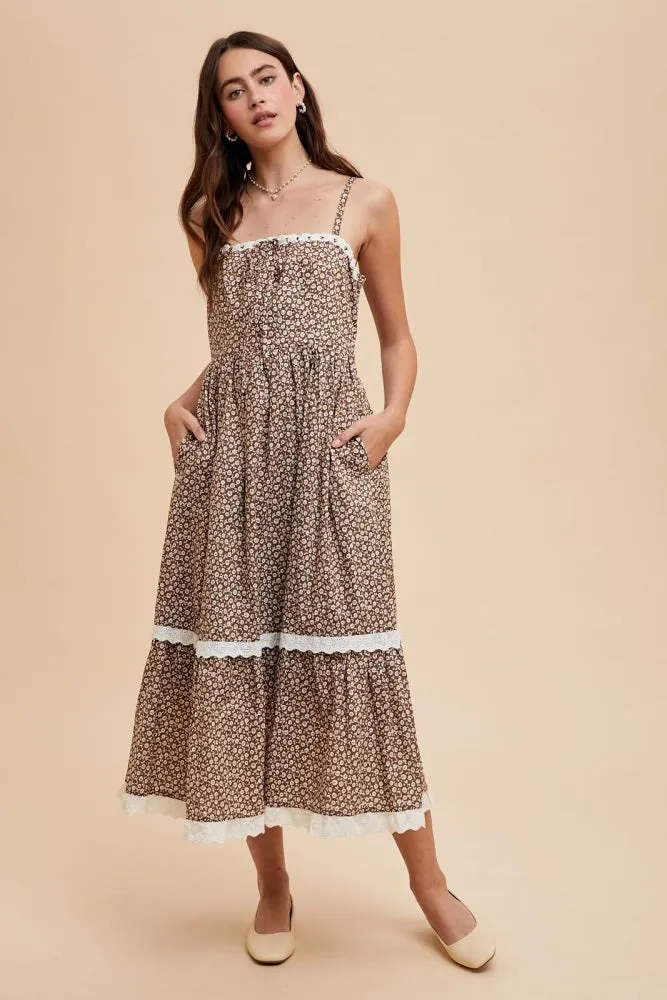 Mocha Mousse Lace Overlay Maternity Maxi Dress sold by Pinkblush product image thumbnail 5