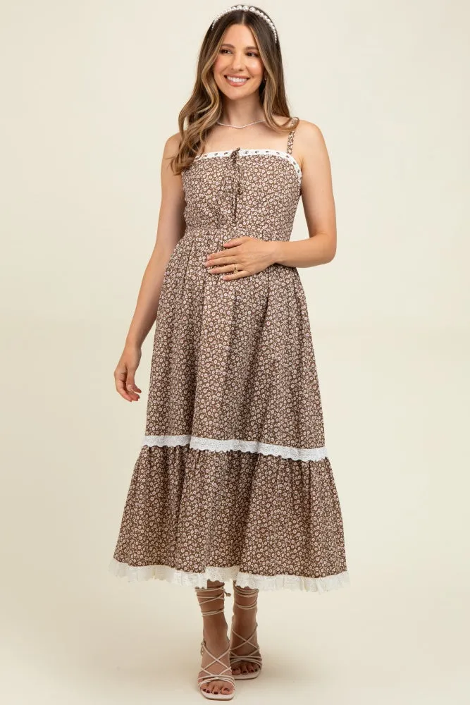 Mocha Mousse Lace Overlay Maternity Maxi Dress sold by Pinkblush product image thumbnail 2