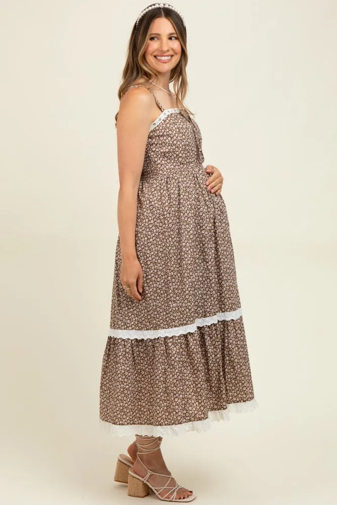 Mocha Mousse Lace Overlay Maternity Maxi Dress sold by Pinkblush product image thumbnail 3