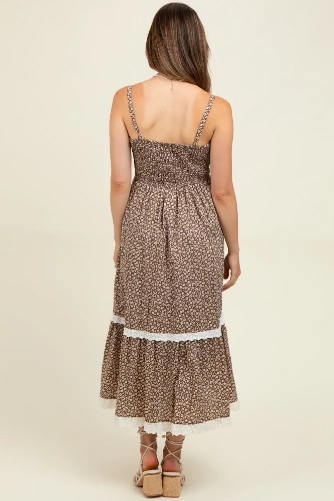 Mocha Mousse Lace Overlay Maternity Maxi Dress sold by Pinkblush product image thumbnail 4