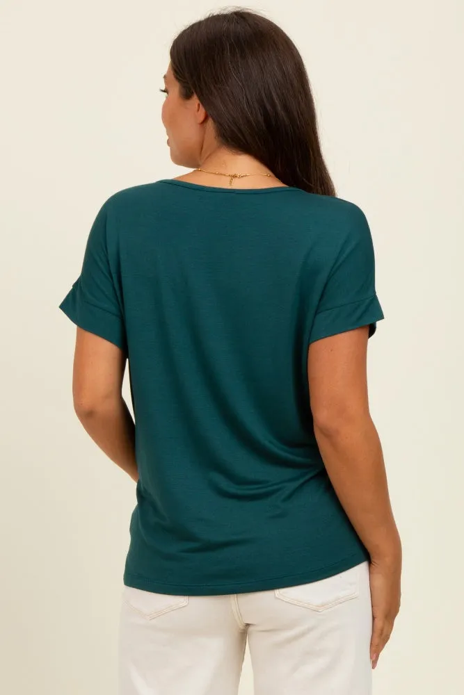 Forest Green V-Neck Front Pocket Maternity Short Sleeve T-Shirt sold by Pinkblush product image thumbnail 3