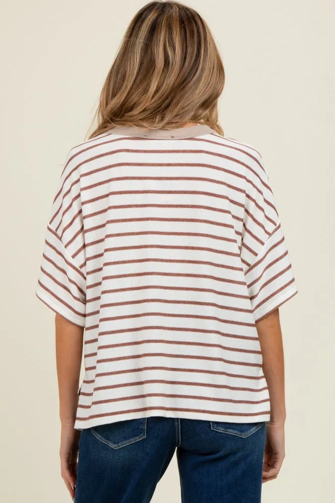 Mocha Striped Relaxed Fit Pullover Maternity T-Shirts Top sold by Pinkblush product image thumbnail 3