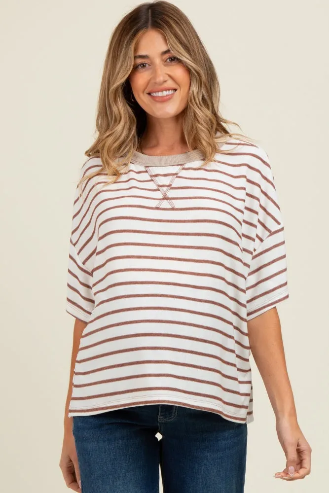 Mocha Striped Relaxed Fit Pullover Maternity T-Shirts Top sold by Pinkblush