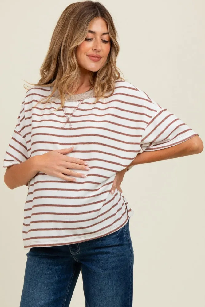 Mocha Striped Relaxed Fit Pullover Maternity T-Shirts Top sold by Pinkblush product image thumbnail 2
