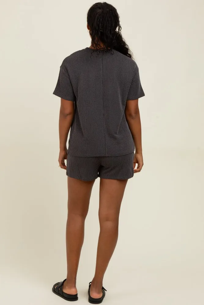 Charcoal Ribbed Short Sleeve Tee and Short Set sold by Pinkblush product image thumbnail 4