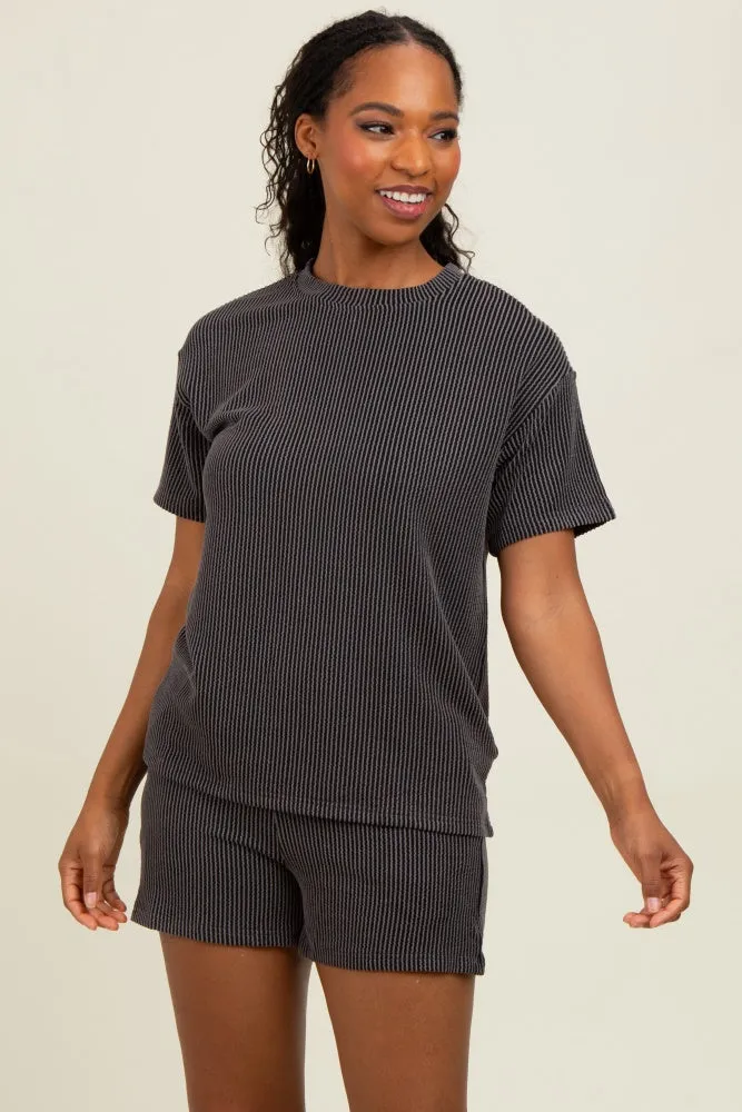 Charcoal Ribbed Short Sleeve Tee and Short Set sold by Pinkblush product image thumbnail 2