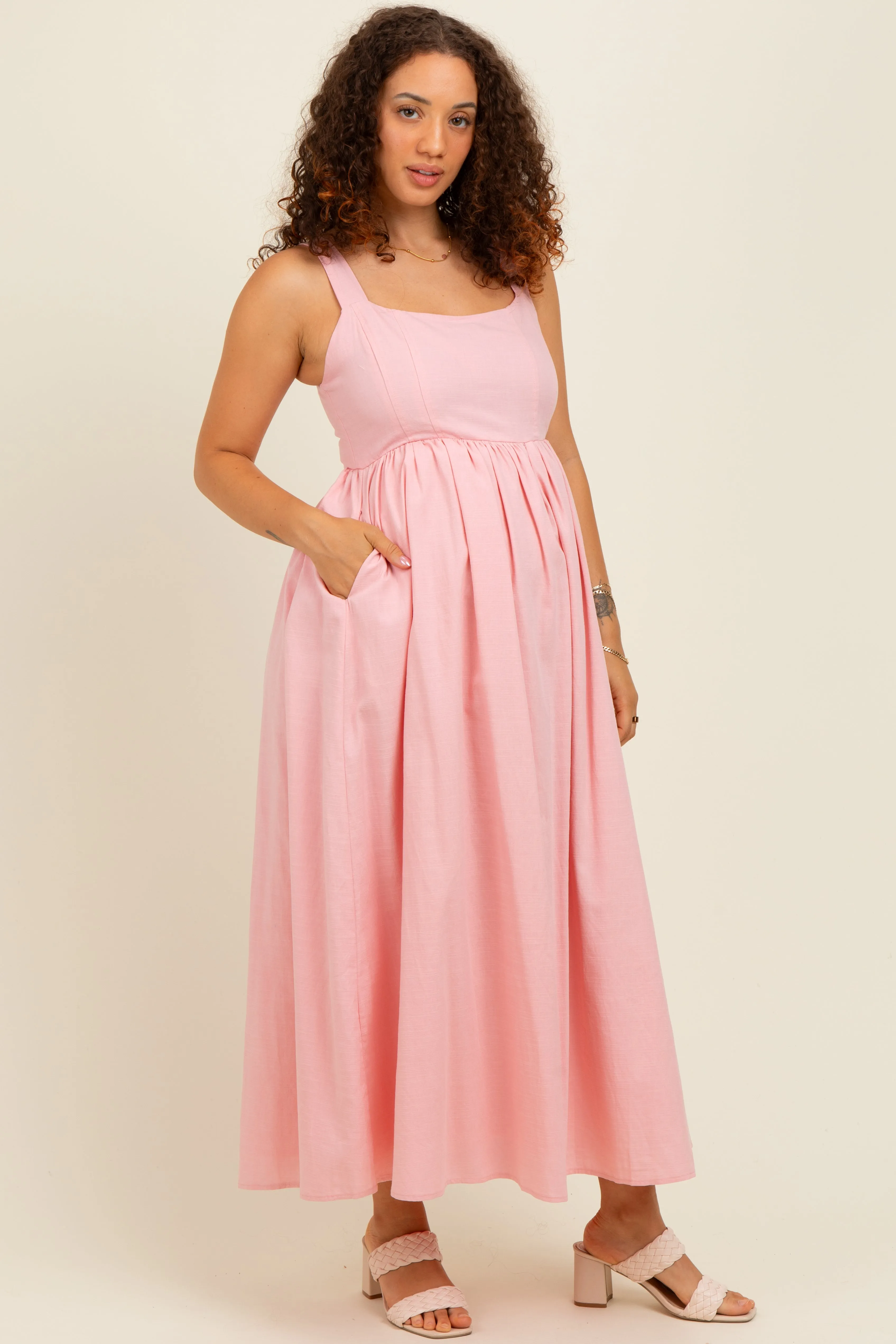 Pink Square Neck Fit And Flare Maternity Midi Dress sold by Pinkblush