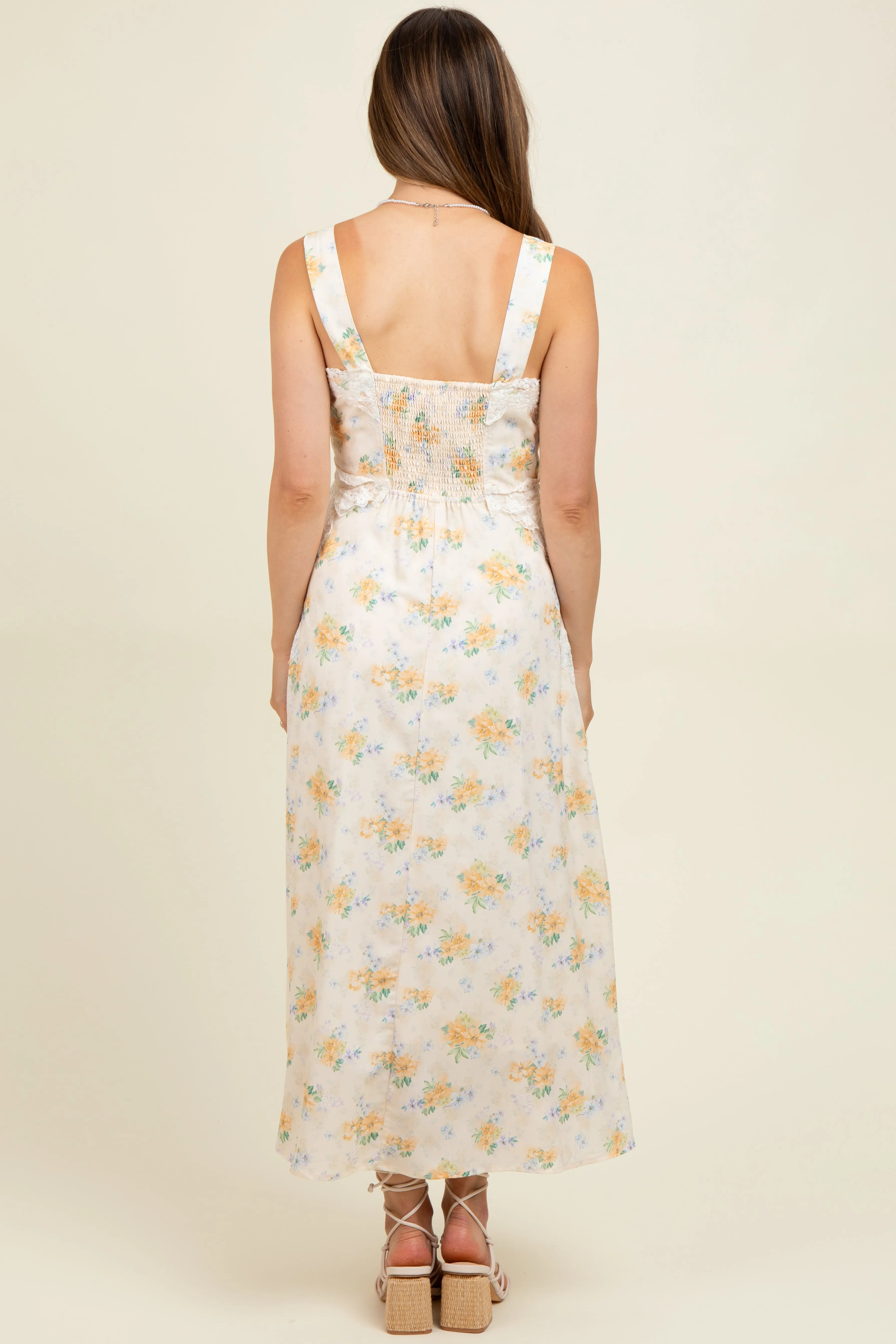 Yellow Floral Lace Overlay Maternity Maxi Dress sold by Pinkblush product image thumbnail 4