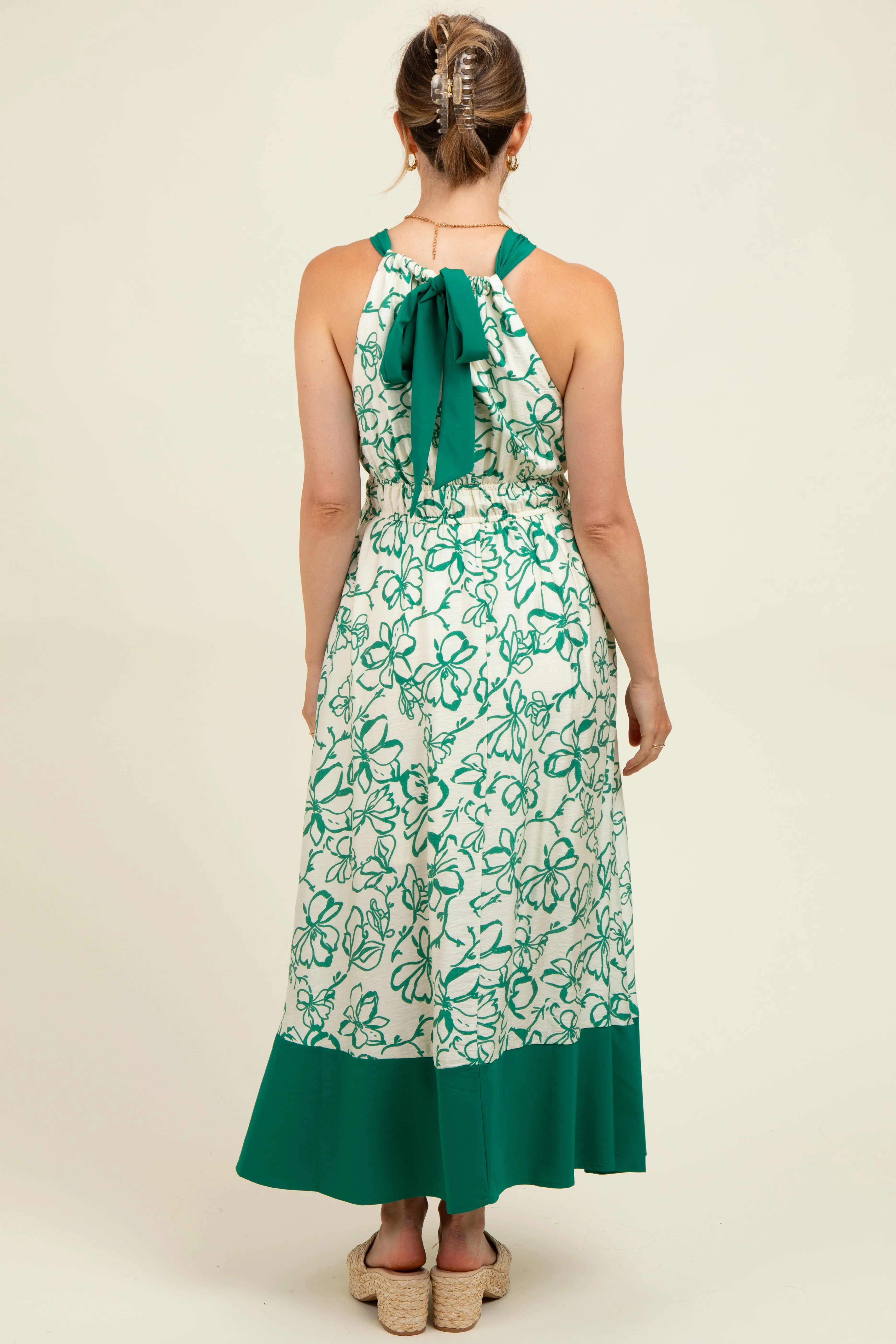 Green Floral Bow Tie Sleeveless Maternity Midi Dress sold by Pinkblush product image thumbnail 3