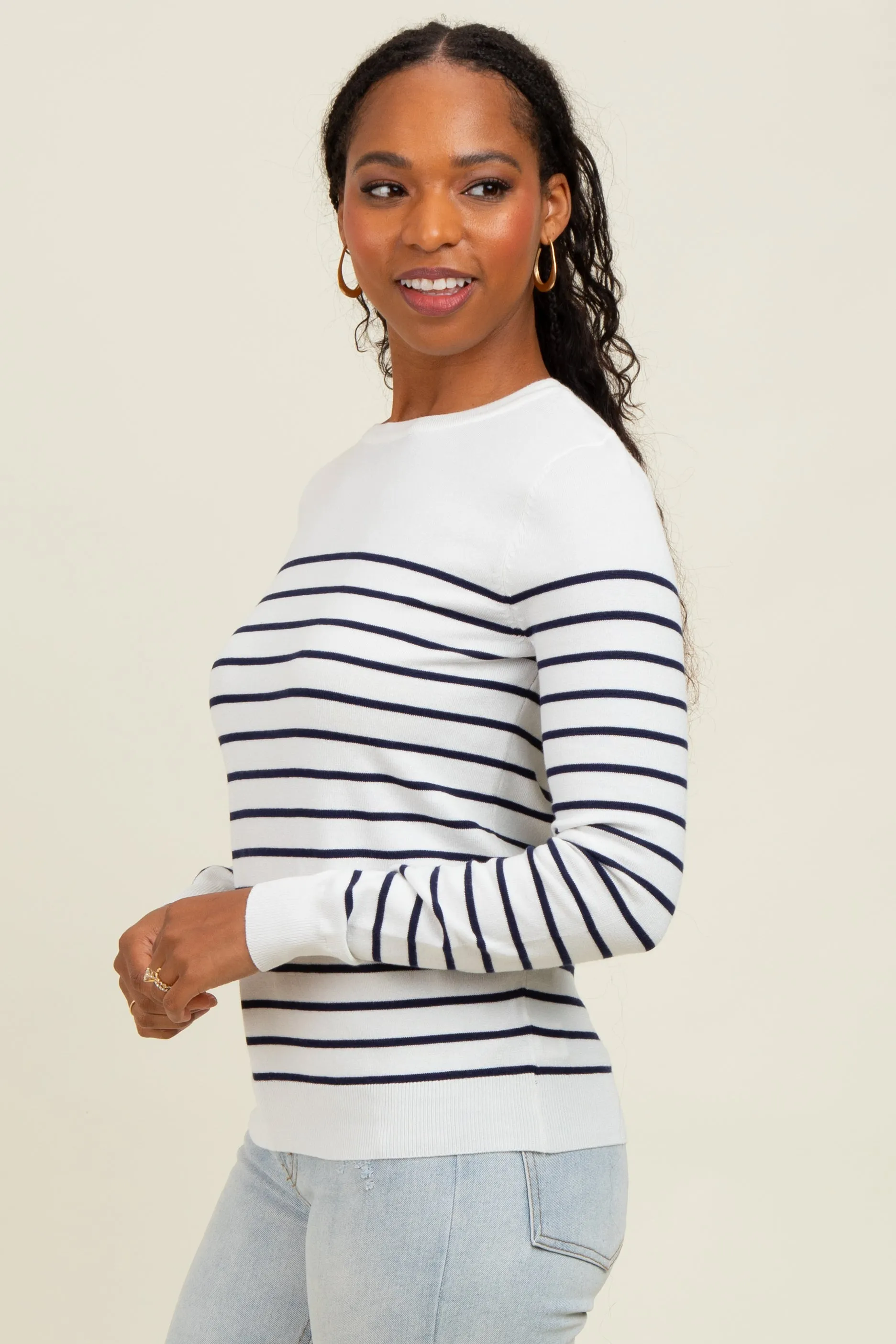 Navy Striped Knit Long Sleeve Top sold by Pinkblush product image thumbnail 3