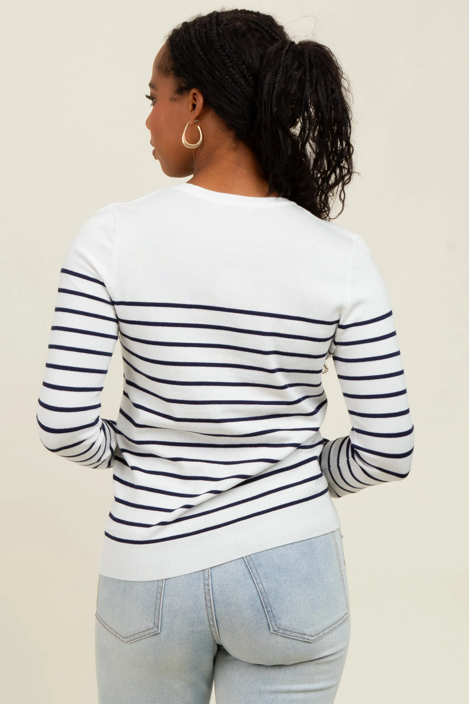 Navy Striped Knit Long Sleeve Top sold by Pinkblush product image thumbnail 4