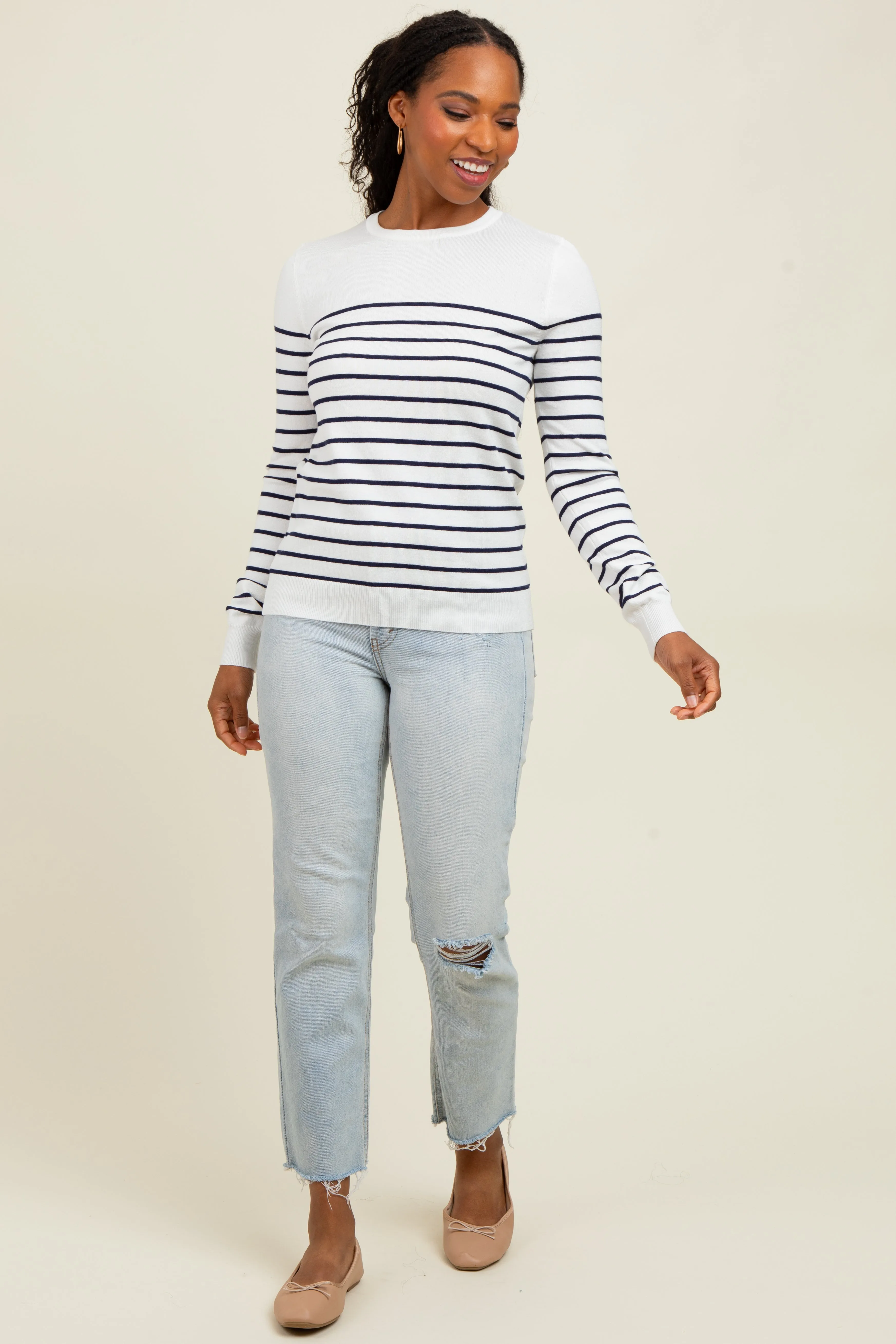 Navy Striped Knit Long Sleeve Top sold by Pinkblush product image thumbnail 2