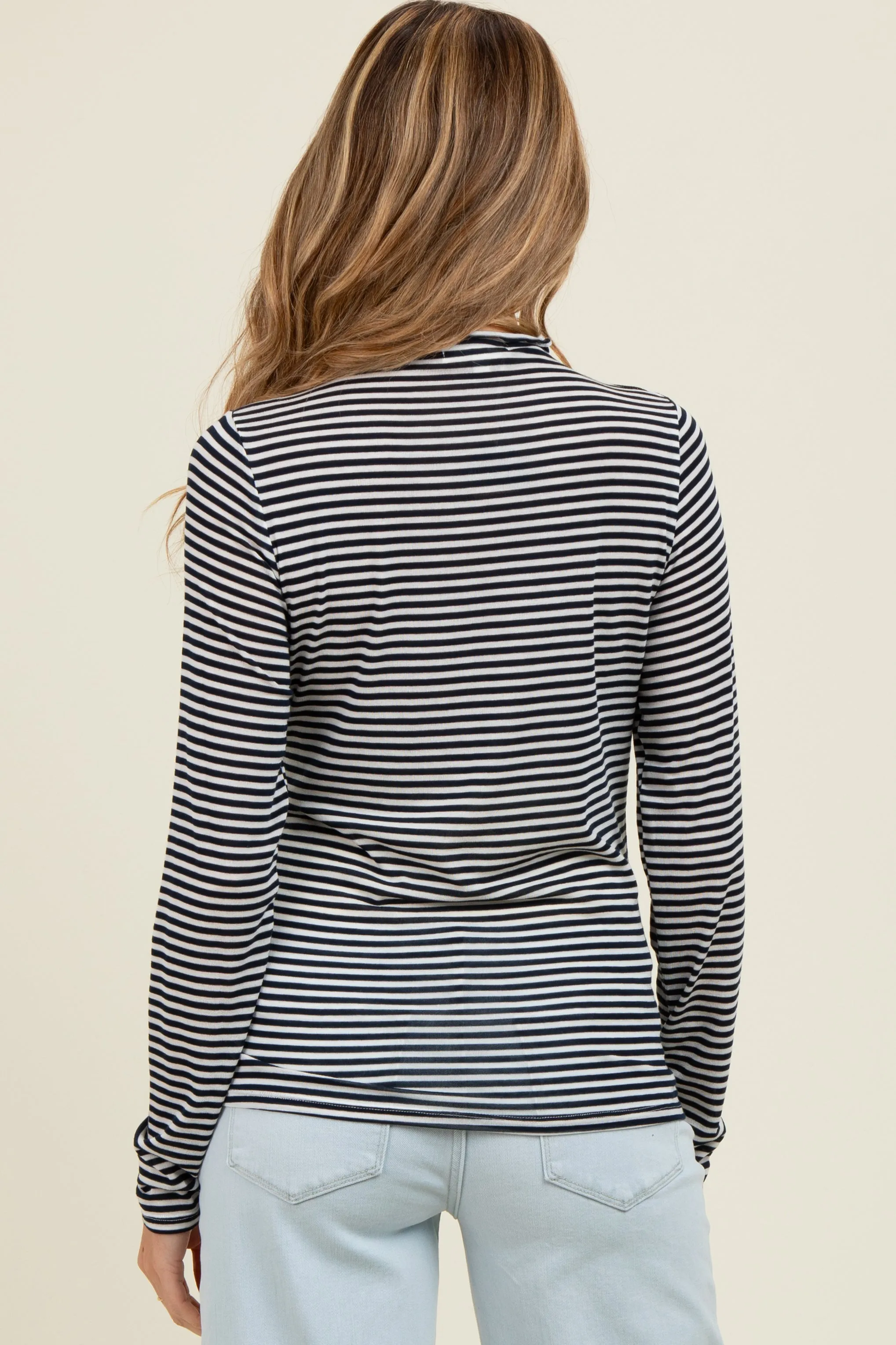 Navy Striped High Neck Maternity Long Sleeve Top sold by Pinkblush product image thumbnail 4