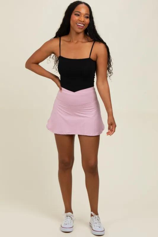 Light Pink Crossover V-Waist Skort sold by Pinkblush