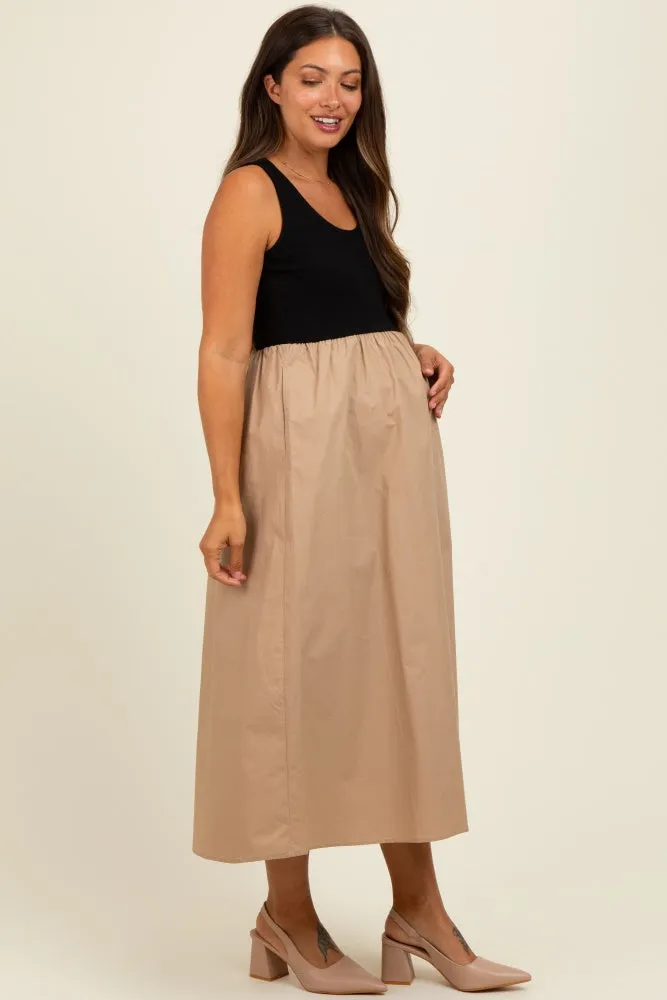 Black Knit Contrast Top Sleeveless Maternity Midi Dress sold by Pinkblush product image thumbnail 3