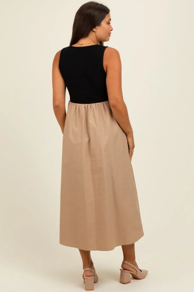 Black Knit Contrast Top Sleeveless Maternity Midi Dress sold by Pinkblush product image thumbnail 4