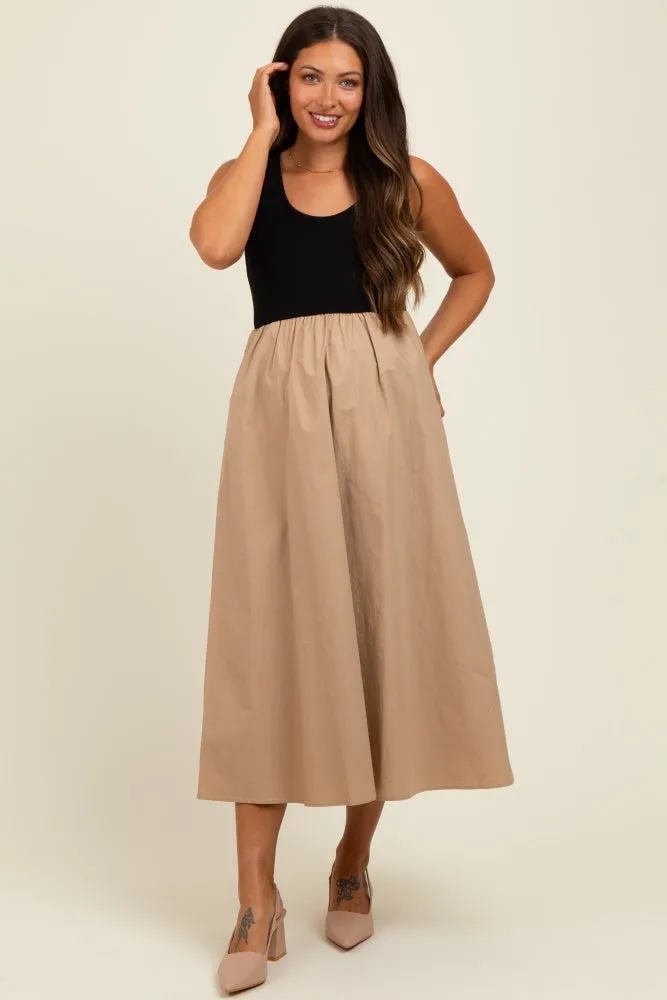 Black Knit Contrast Top Sleeveless Maternity Midi Dress sold by Pinkblush