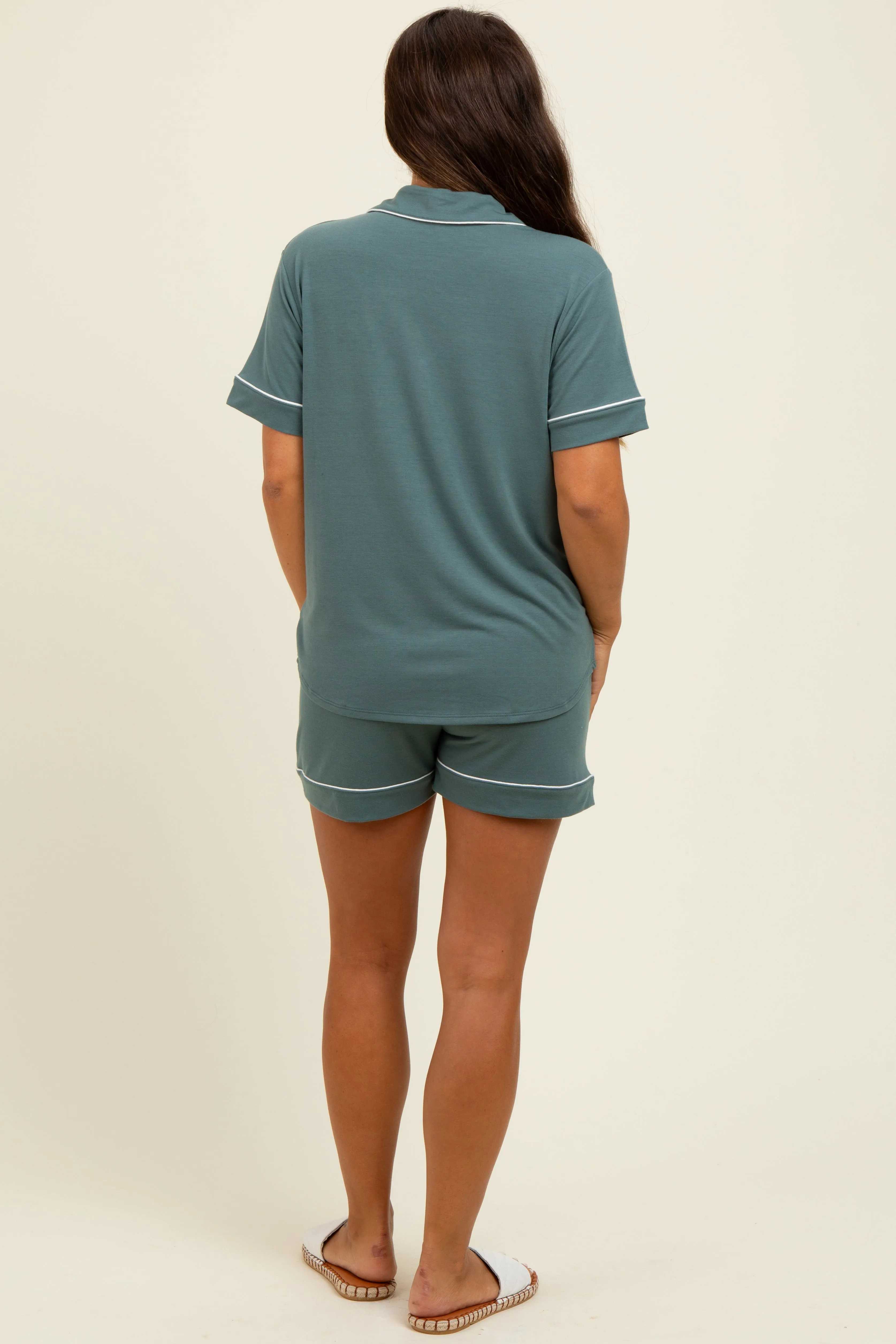 Light Olive Short Sleeve Button Down Shirt Shorts Maternity Set sold by Pinkblush product image thumbnail 4