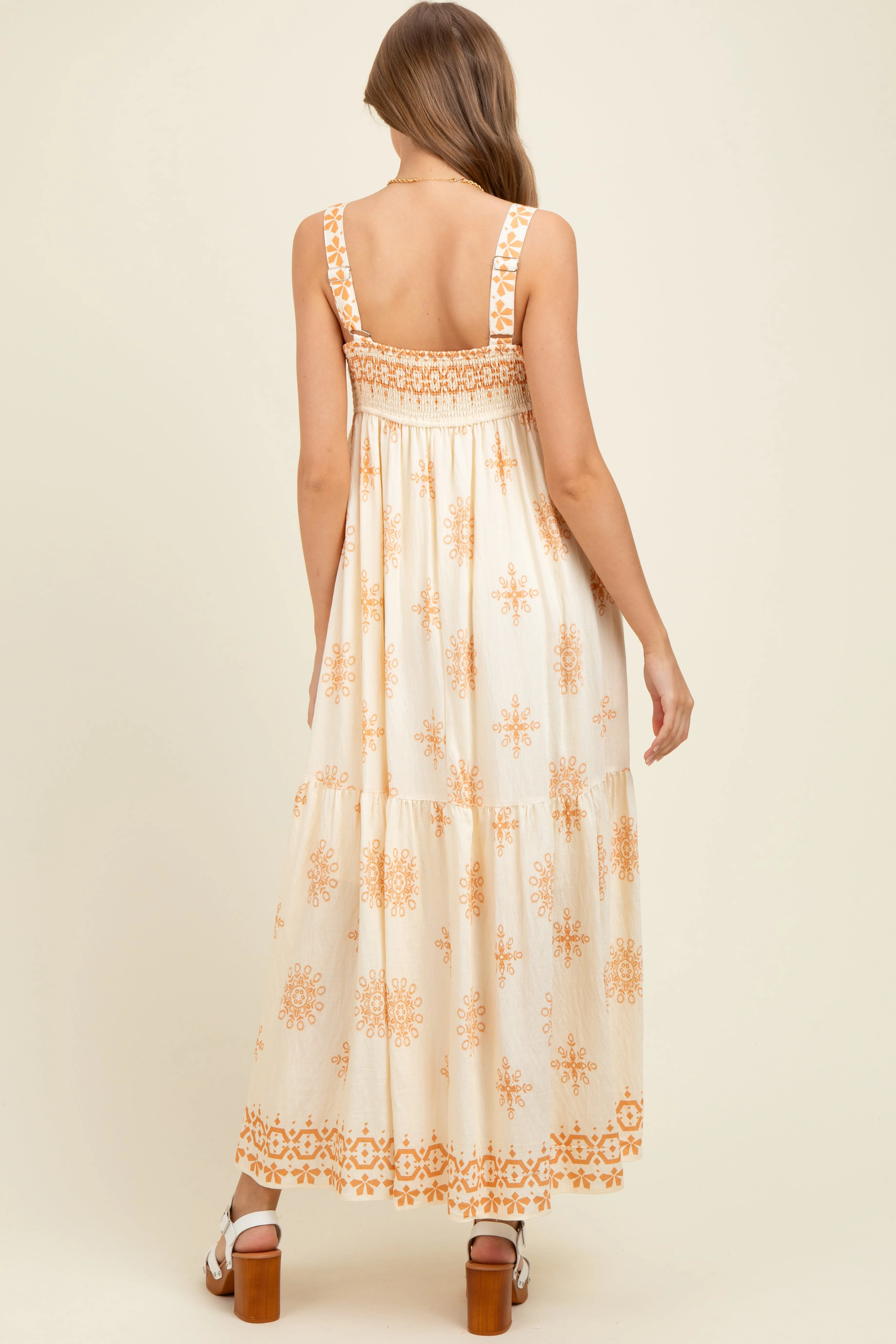 Cream Border Print Sleeveless Tiered Maternity Maxi Dress sold by Pinkblush product image thumbnail 4