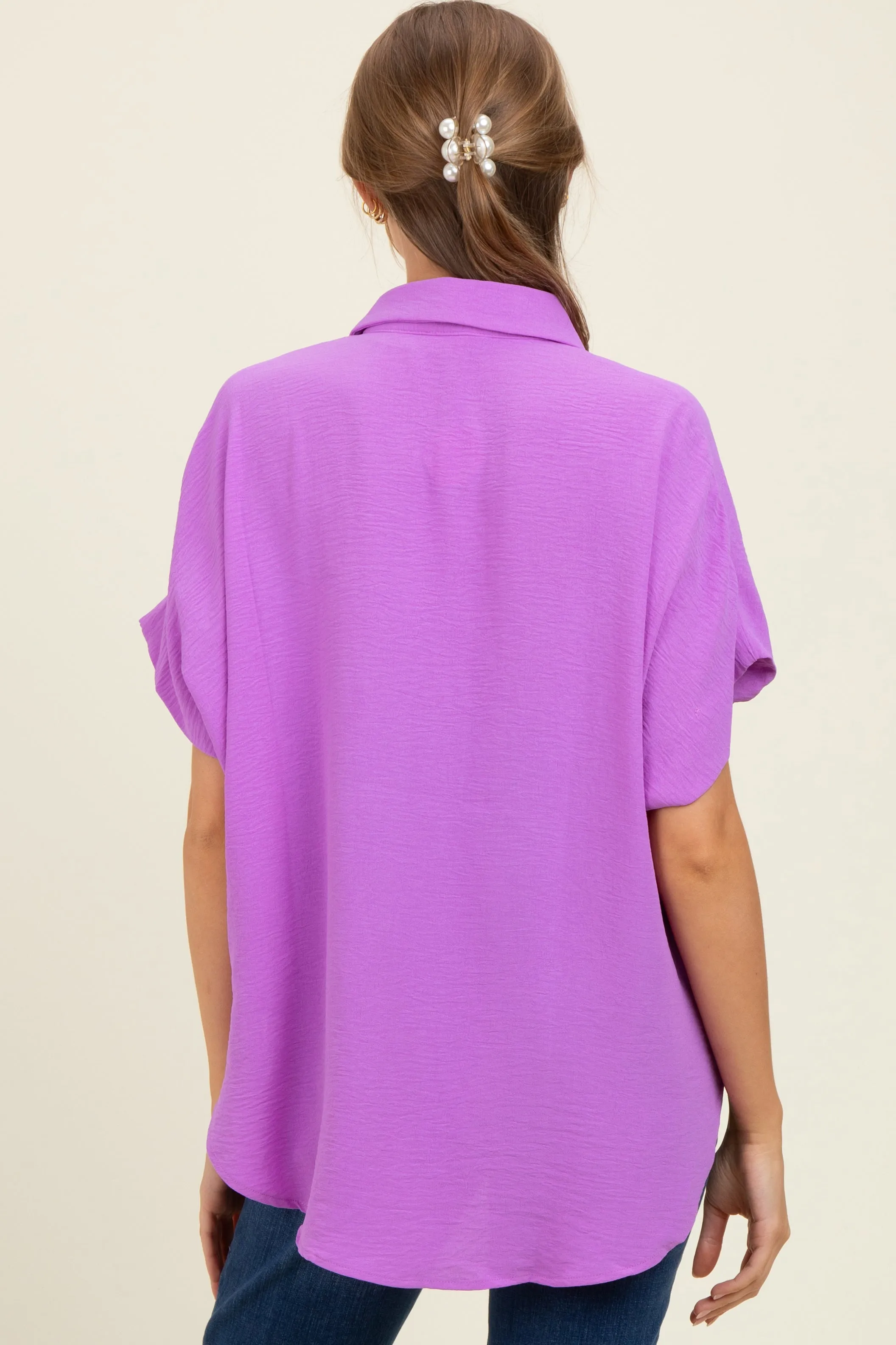 Lavender Solid Collared Button-Up Maternity Top sold by Pinkblush product image thumbnail 3