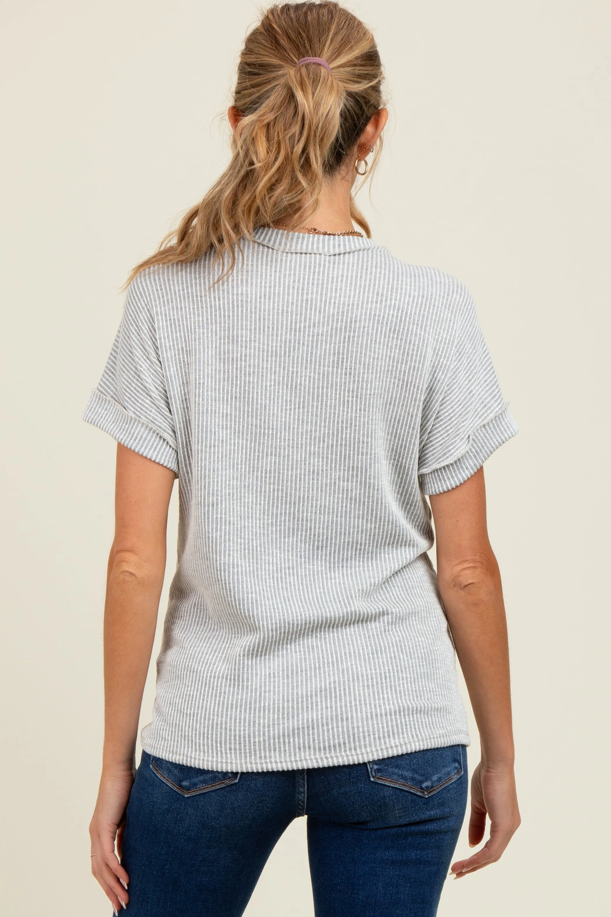 Heather Grey Ribbed Exposed Seam Maternity Short Sleeve Top sold by Pinkblush product image thumbnail 4