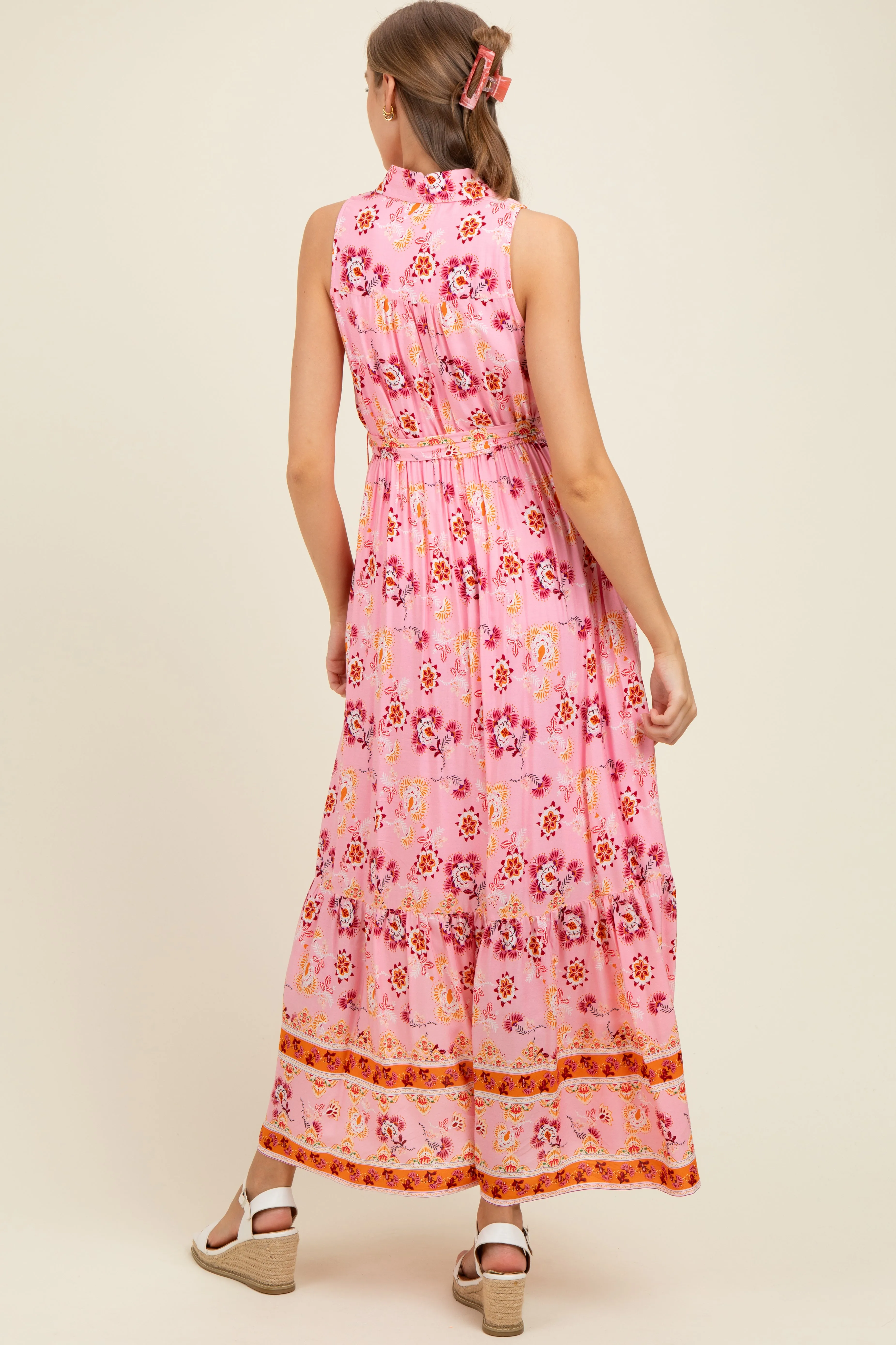 Pink Border Print Collared Button Down Maternity Maxi Dress sold by Pinkblush product image thumbnail 3