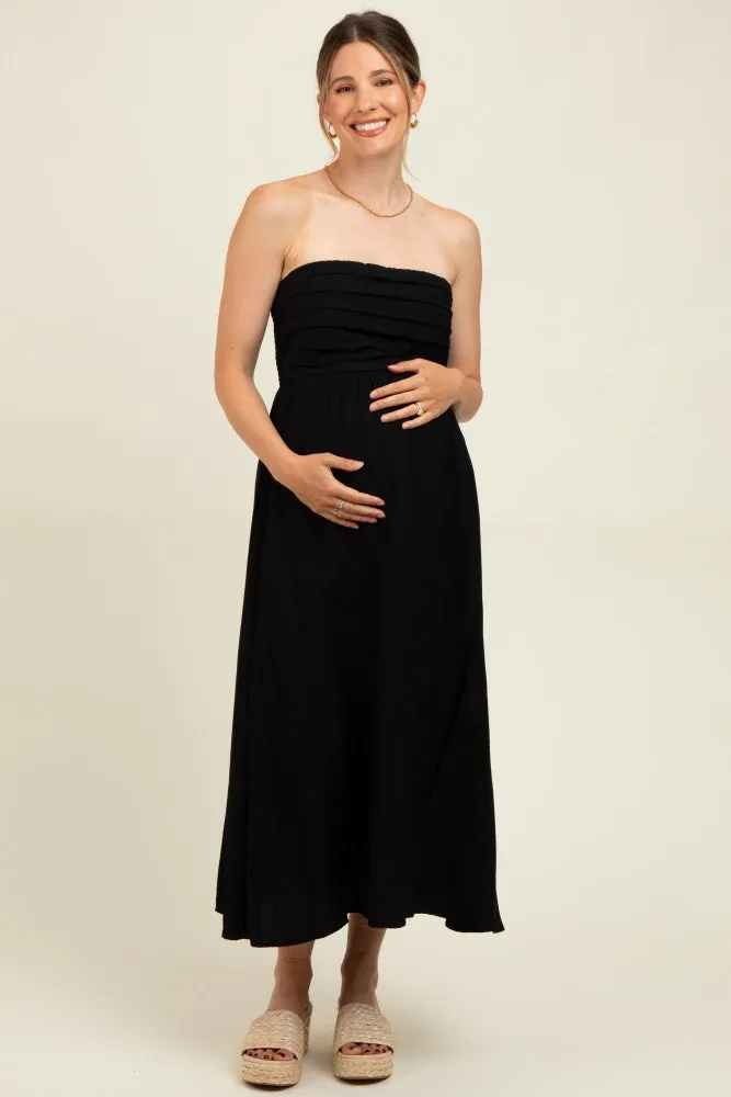 Black Pleated Bodice Strapless Maternity Midi Dress sold by Pinkblush product image thumbnail 2