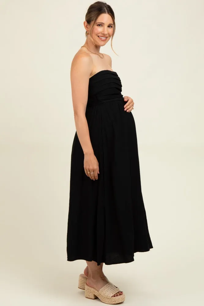 Black Pleated Bodice Strapless Maternity Midi Dress sold by Pinkblush product image thumbnail 3