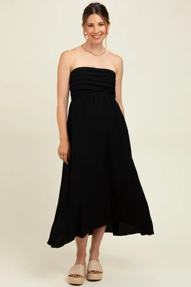 Black Pleated Bodice Strapless Maternity Midi Dress sold by Pinkblush