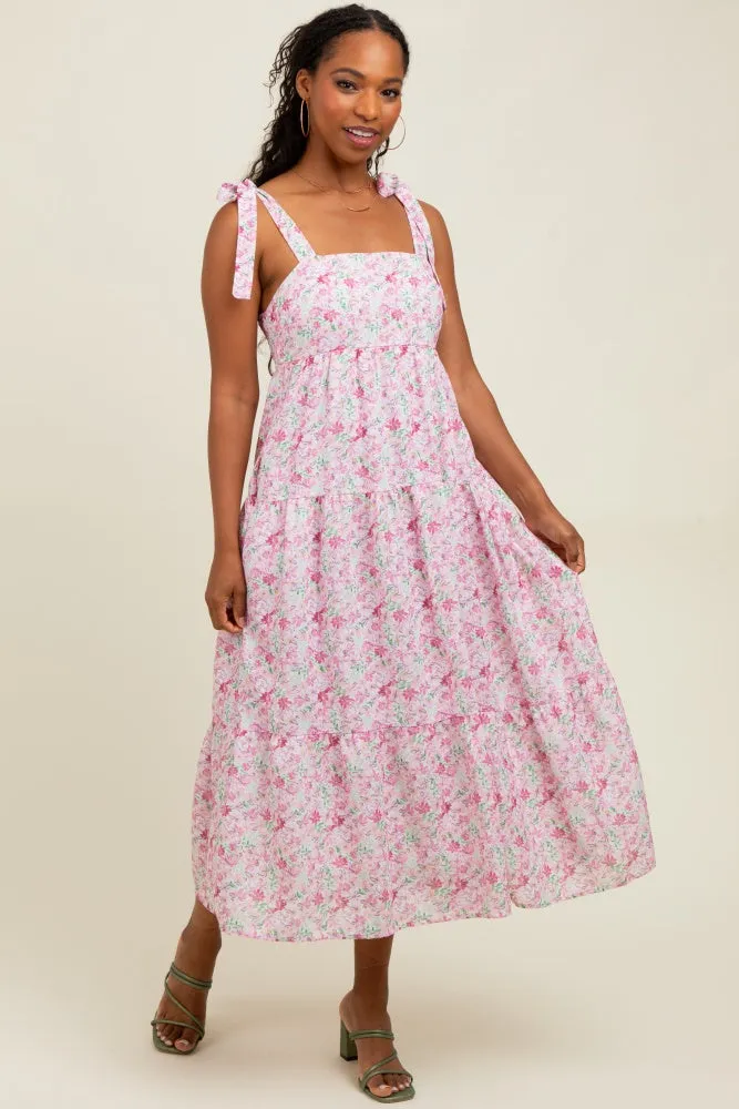 Light Pink Floral Shoulder Tie Midi Dress sold by Pinkblush product image thumbnail 2