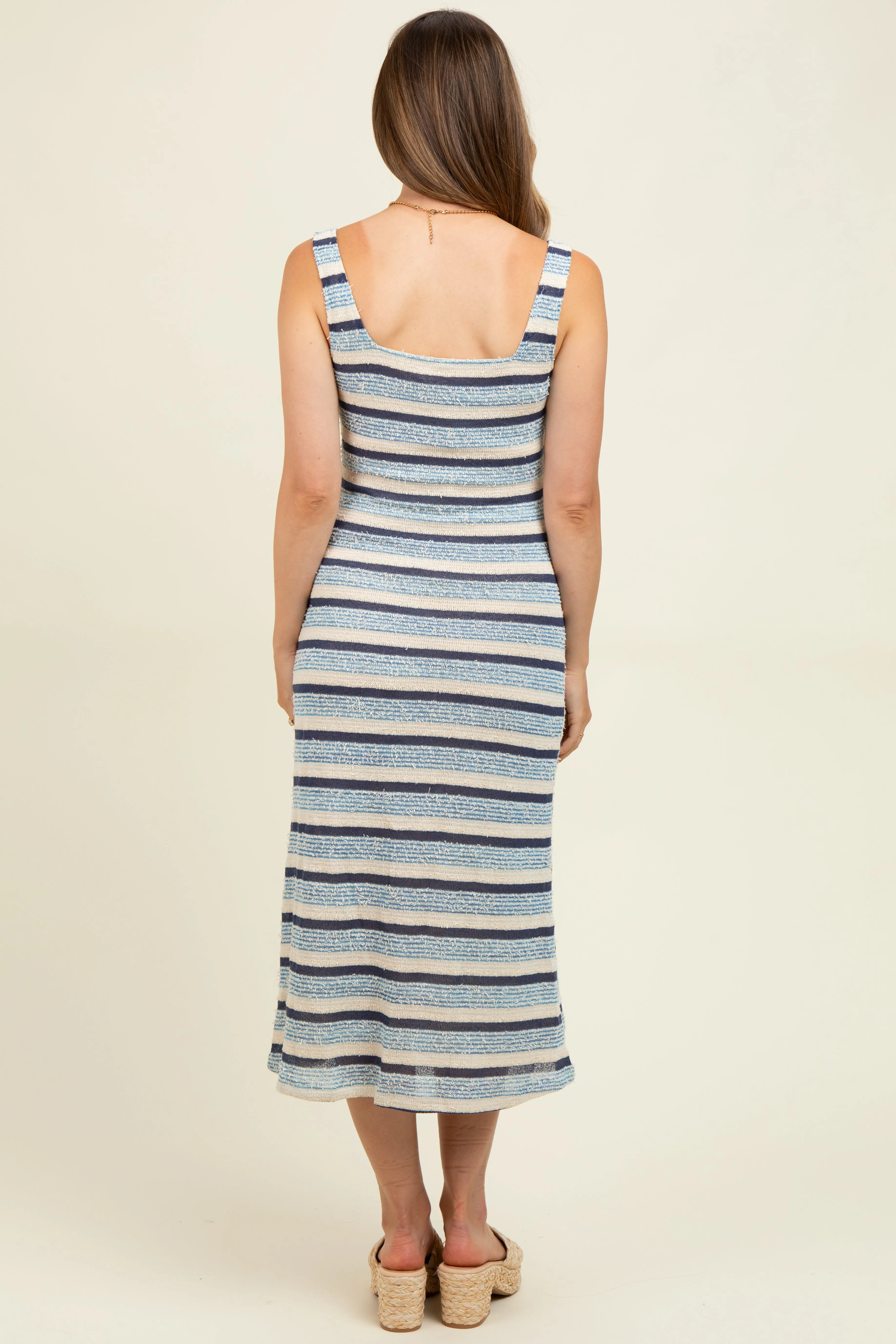 Denim Multi Square Neck Striped Sleeveless Maternity Dress sold by Pinkblush product image thumbnail 4