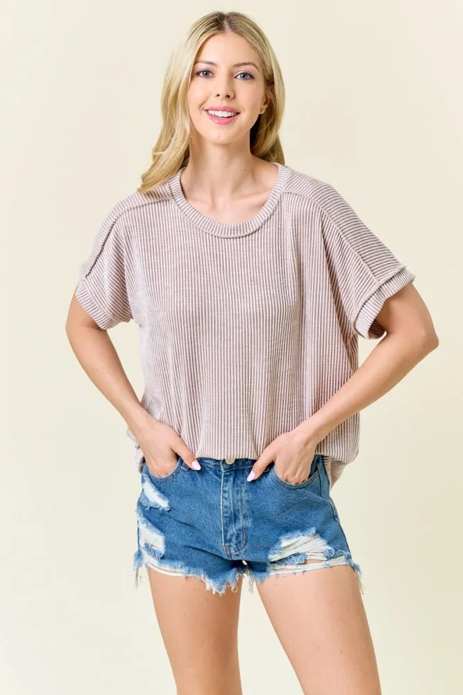 Taupe Ribbed Exposed Seam Maternity Short Sleeve Top sold by Pinkblush product image thumbnail 5